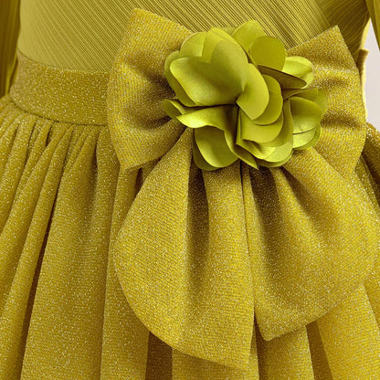 Summer Flower Wedding Girls Party Dress Long Sleeve Baptism Bridesmaids Princess Dresses Girl Gala Bow Birthday Evening Costumes