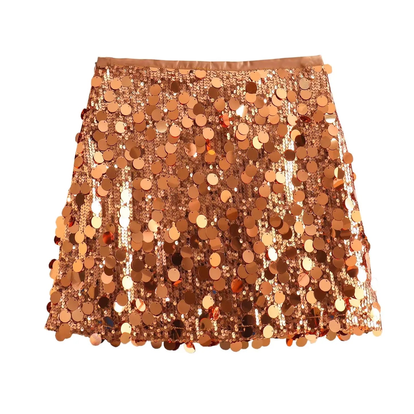 Women Spring Autumn Chic Mini Skirts Fashion With Sequined Solid Side Zipper Short Skirt Female Vintage High Waist Skirt