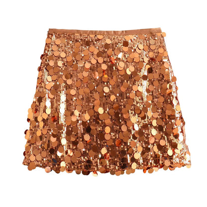 Women Spring Autumn Chic Mini Skirts Fashion With Sequined Solid Side Zipper Short Skirt Female Vintage High Waist Skirt