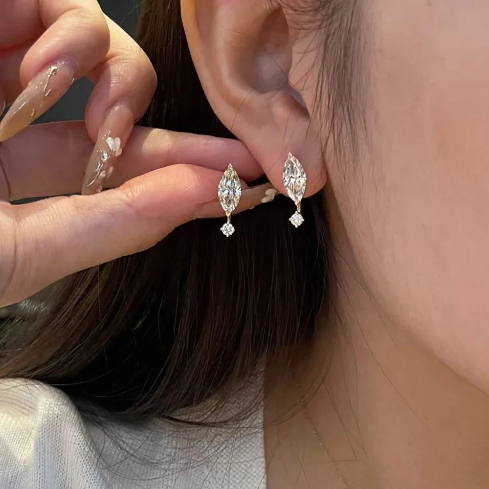 1.6cttw Marquise/Round Cut Moissanite Drop Earrings for Women 925 Sterling Silver Lab Diamond Stud Earrigs with Certificate