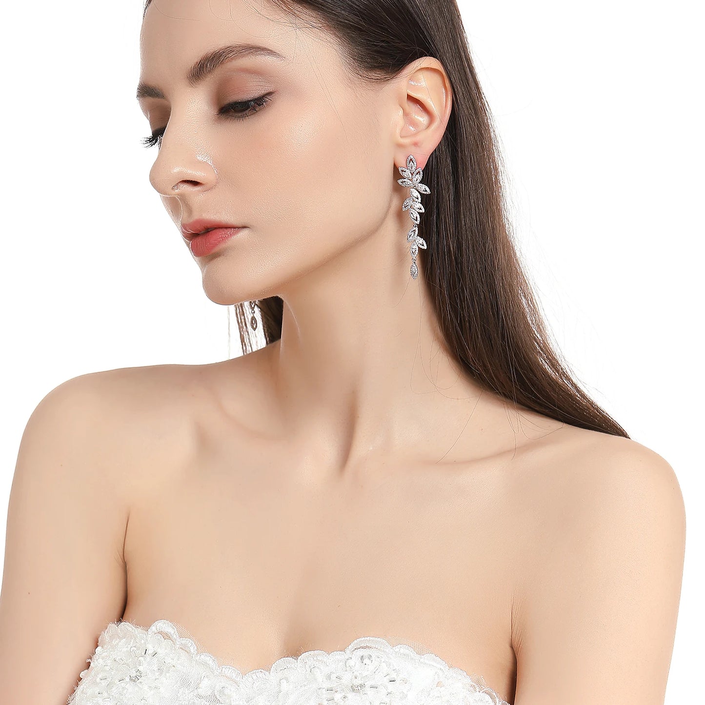 Luxury Polish Best Selling Leaf CZ Long Drop Earrings for Women Elegant AAA Zircon Bridal Earring  Wedding Party Jewelry