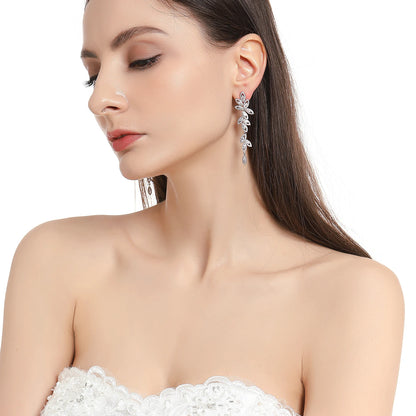 Luxury Polish Best Selling Leaf CZ Long Drop Earrings for Women Elegant AAA Zircon Bridal Earring  Wedding Party Jewelry