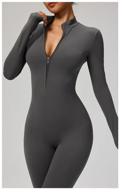 Zipper Jumpsuit Women Quick Dry Clothing Sportswear Woman Gym Yoga Sport Sets Spandex Nylon Workout Sets Women Tracksuit