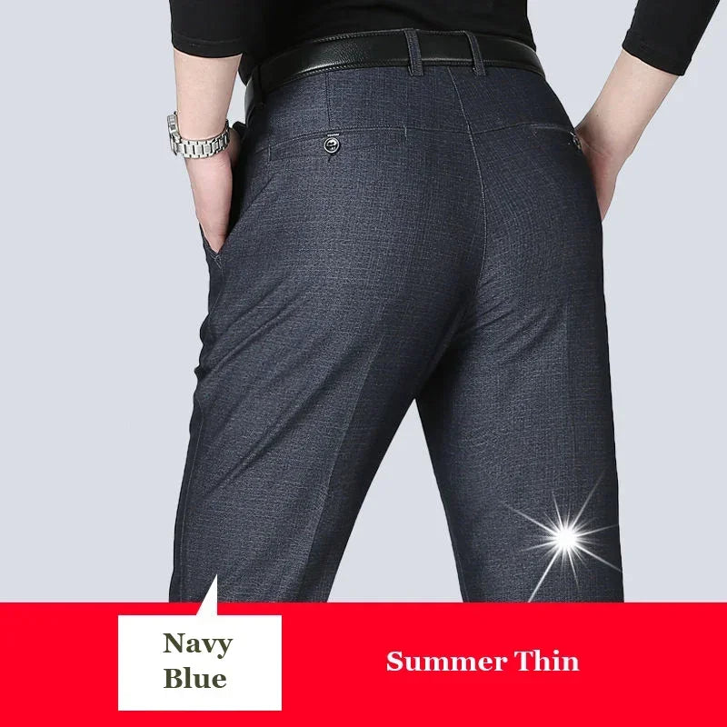 Autumn Summer Men's Slim Casual Pants Fashion Business Stretch Thicken Trousers Men Brand Solid Pant Black Navy Man Plus Size