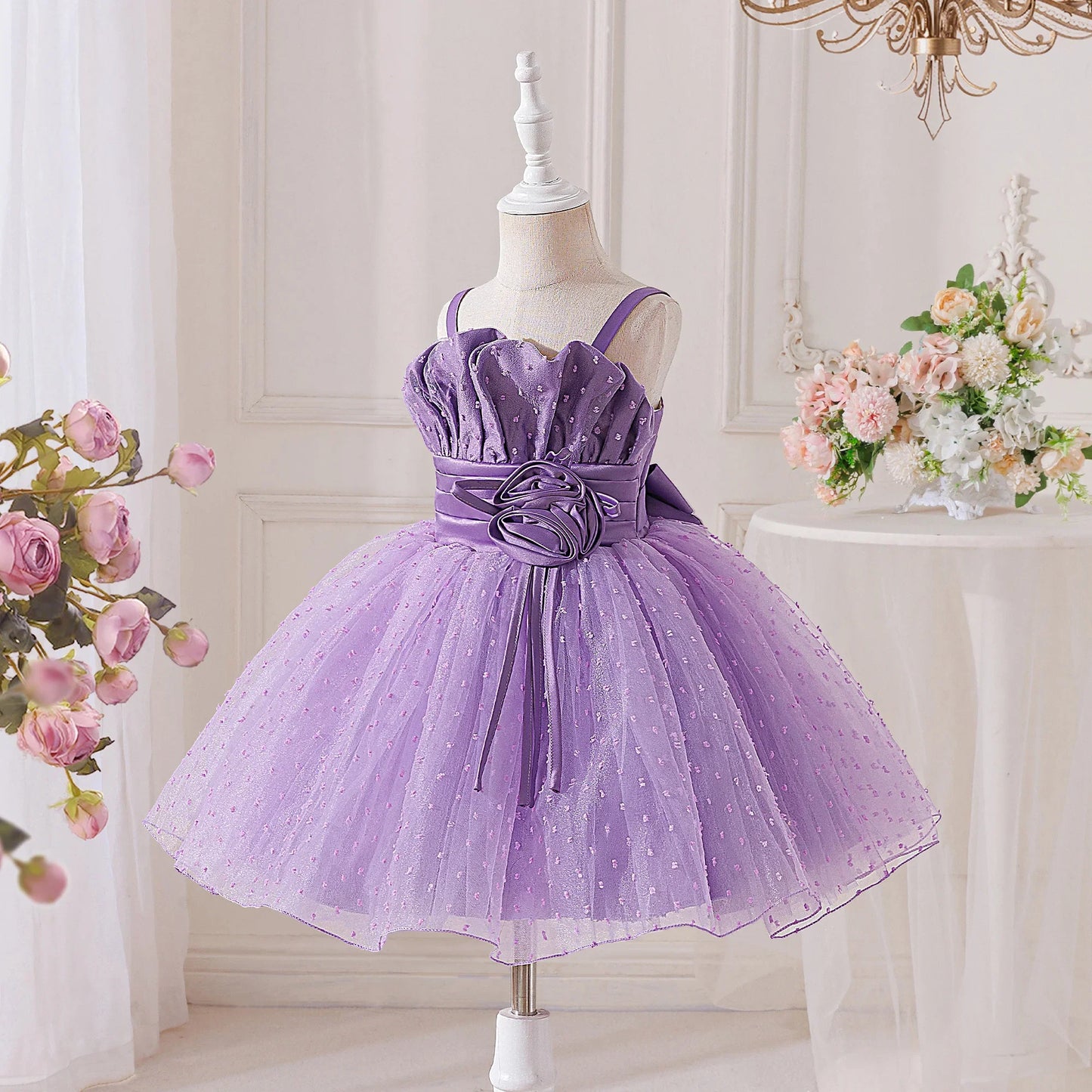 Summer Flower Bridesmaids Party Girls Dress Elegant Tulle Baptism Wedding Evening Prom Dresses Girl Gala Birthday Princess Gown