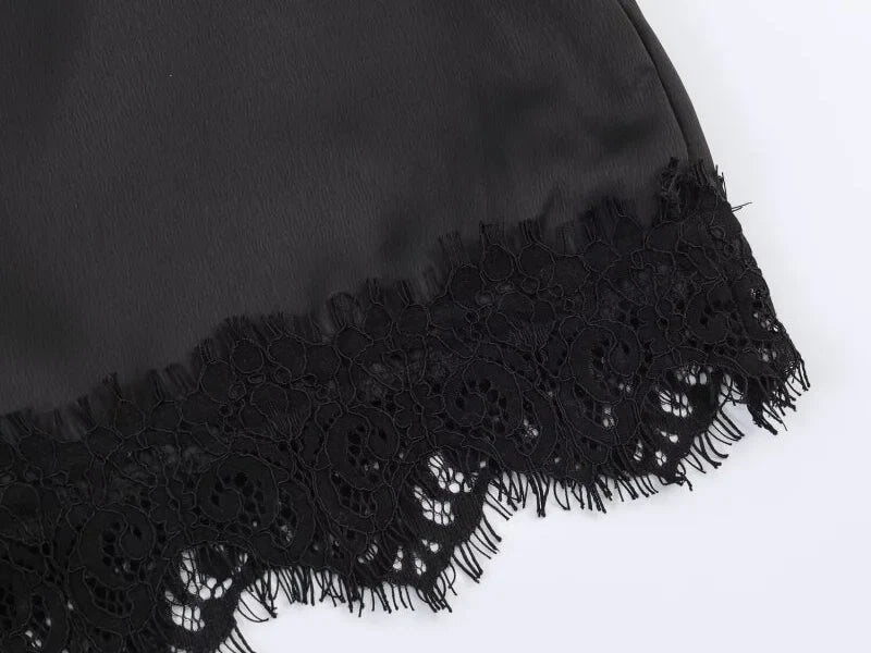 Summer Women Elegant Satin Silk Lace Fringe Mini Skirt High Waist Slim Anti-light Safety Bottoming Half Slip Underskirt 3 Colors