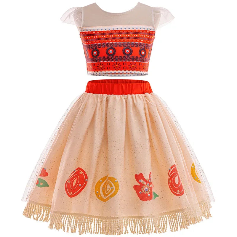 2024 New Movie Moana 2 Girl Dress Halloween Party Costume Princess Fancy Clothes Children Vaiana Outfit Dress
