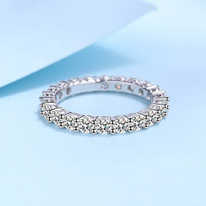 3mm All Moissanite Diamond Ring for Women Sterling Silver 925 with White Gold Plated Wedding Engagement Band Luxury Rings
