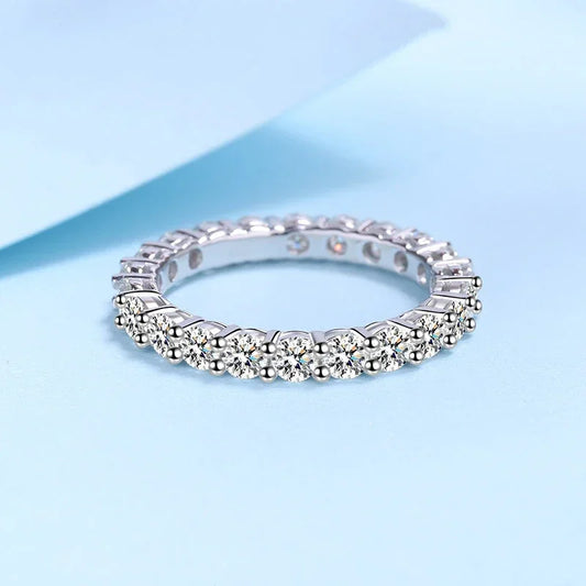 3mm All Moissanite Diamond Ring for Women Sterling Silver 925 with White Gold Plated Wedding Engagement Band Luxury Rings