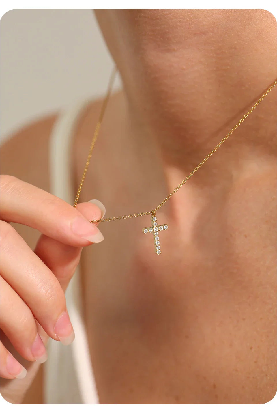 Delicate Shiny Cubic Zirconia 316L Cross Pendant Necklace for Women Stainless Steel High Quality Jewelry Water Resistant