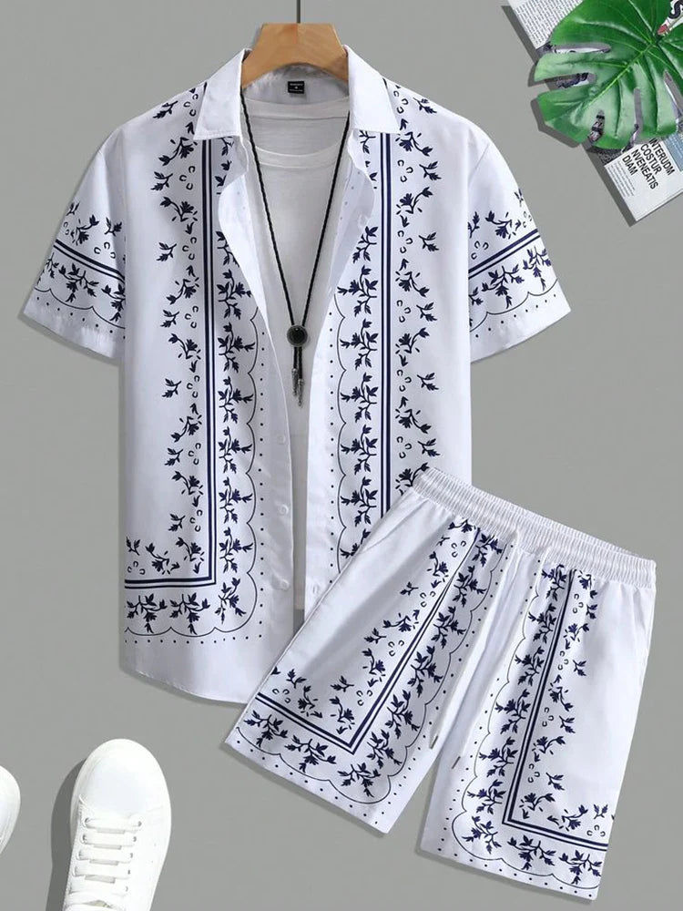 Conjunto de Camisa Masculina de Verão Impresso em 3D e Conjunto de Shorts Masculino e Feminino Moda Casual Fresco Simples Colarinho Havaiano