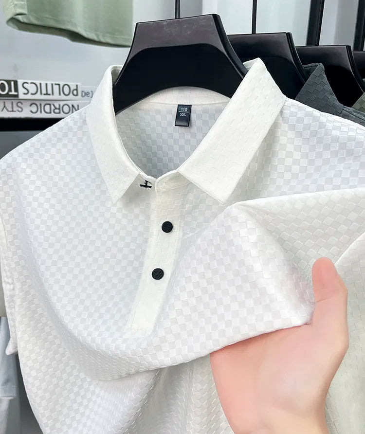 Seamless Polo Shirt - Short Sleeve Ice Silk Feel Nordic Style Soft & Comfortable Summer Wear Men's Golf Shirt