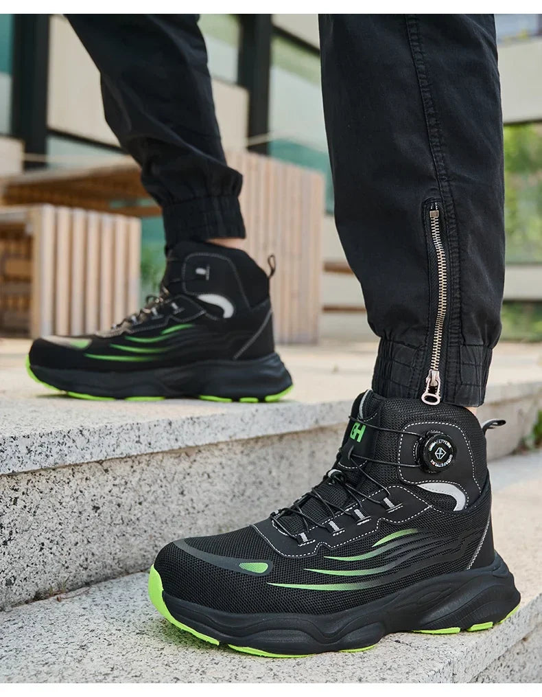 Men's Safety Shoes High Top Work Safety Shoes Steel Toe Sneakers Rotation Button Anti-smash Antipuncture Steel  Safety Boots