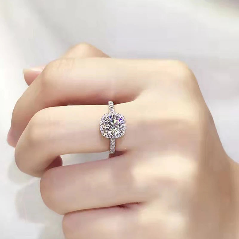 Moissanite Diamond Square Ring D Color 1CT 2CT Real 925 Sterling Silver For Women Wedding Fine Jewelry RI018