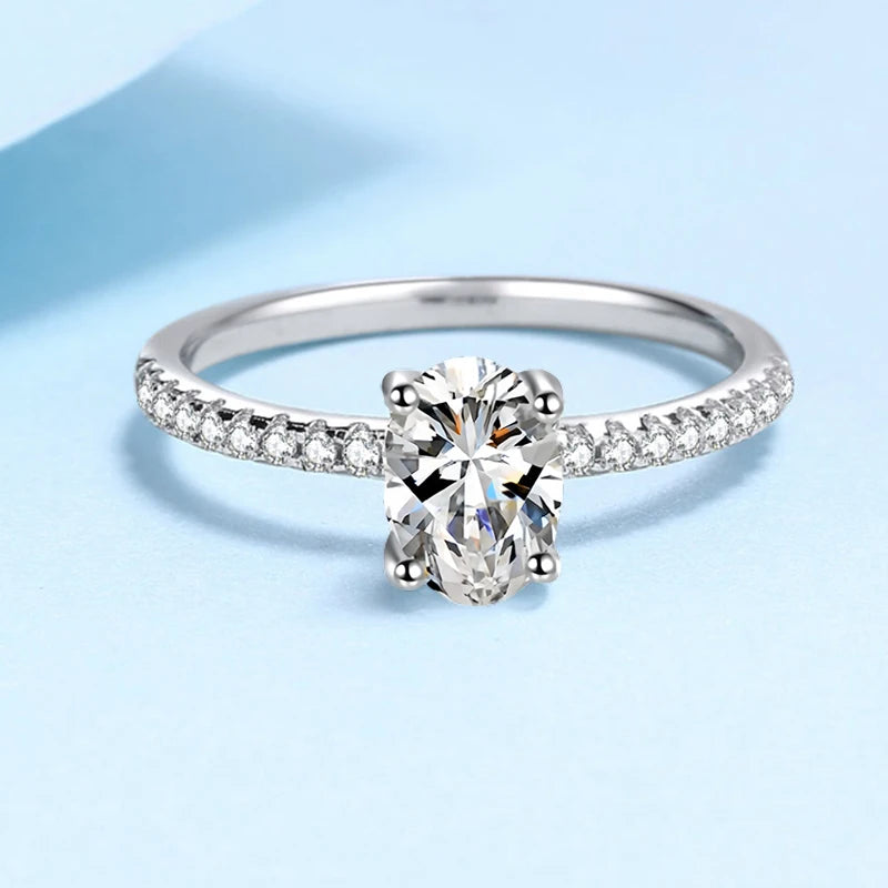 1ct 2ct Oval Cut Moissanite Ring for Women 925 Sterling Silver with Gold Plated Lab Diamond Rings Bands Fine Jewelry Gift