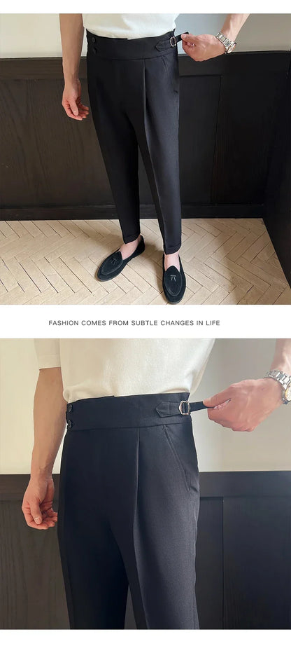 Men's Naples High-waisted Trousers, Casual Trousers Slim Small Foot Cropped Trousers.2024 Solid Color Formal Trousers.29-38