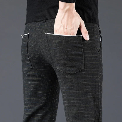 Spring Autumn New Men's Plaid Pants Black Blue Business Casual Formal Fashion Korean Classic Male Clothes Straight Trousers