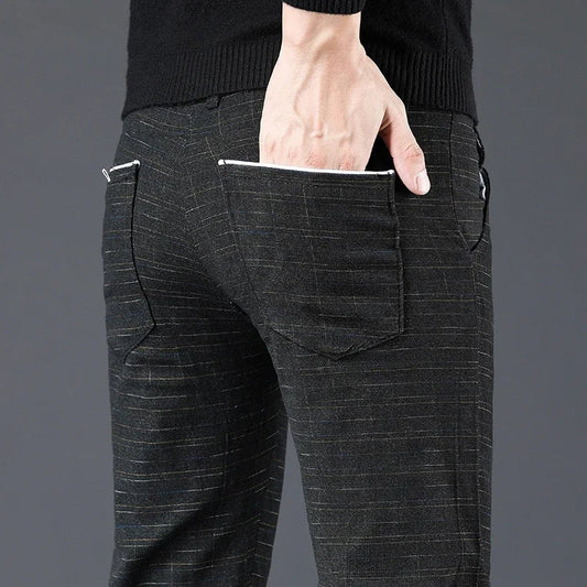 Spring Autumn New Men's Plaid Pants Black Blue Business Casual Formal Fashion Korean Classic Male Clothes Straight Trousers
