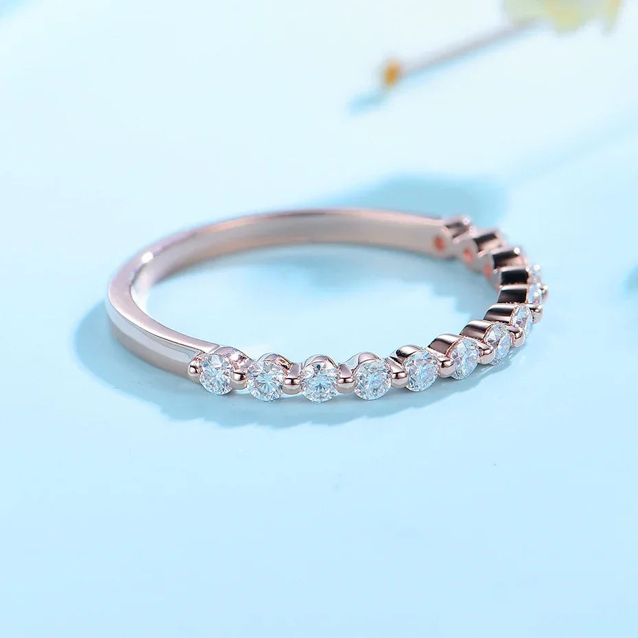 Moissanite Ring 585 14K 10K 18K Rose Gold Half Eternity Bubble Rings for Women Jewelry Wedding Diamond Engagement Band
