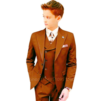 3 Piece Slim Fit Boy Fashion Suits Cutsom Flower Boy Wedding Tuxedo Prom Wedding Peak Lapel Jacket Vest Pants Set Children Suit