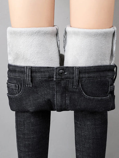 Women's Thick Warm Jeans, Stretch Tight Pencil Pants