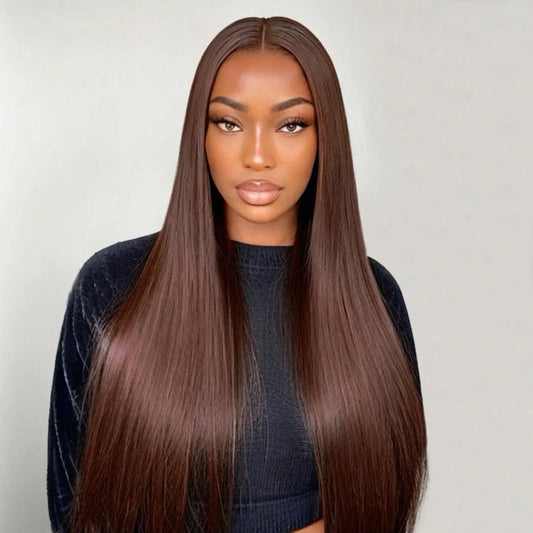 30 Inch 13x4 Transparent Lace Frontal Wig Brazilian Chocolate Brown Straight 13x6 Lace Front Human Hair Wig Preplucked For Women