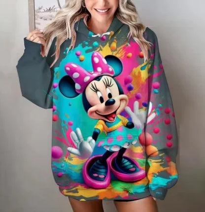 Mickey Mouse Red Hoodie Women 2025 Autumn Oversized Printed Pullover Casual Streetwear Disney Y2K Aesthetic Fashion Comfortable