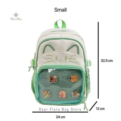 Cute Cat Ita Backpacks Large Capacity Knapsack Casual Girl Transparent DIY Display Rucksack Cartoon Trendy Travel Schoolbags