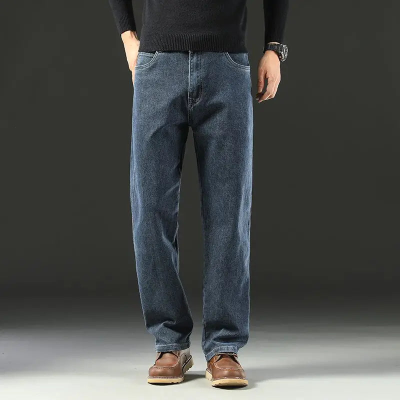 Spring and Autumn Men's Baggy Jeans Casual Straight Stretch Versatile Wide-leg Business Denim Pants Comfortable Loose Trousers