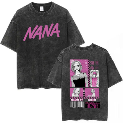 Nana Osaki Japanese Anime Vintage Washed T-shirt Men's Women Clothing Harajuku Short Sleeve T-shirts 100% Cotton Casual T Shirts