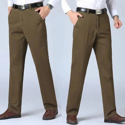 Summer Thin Autumn Thick Men's 100% Cotton Straight Suit Pants Loose Trousers Business Solid Khaki Casual Brand Clothes GOZBKF