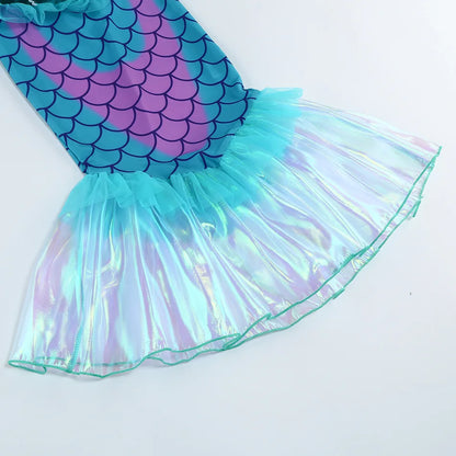 Blue Red Purple Three Colors Mermaid Flying Sleeve Fishtail Beautiful Dress For Girl Summer Beach Party Cool Swimsuit Set