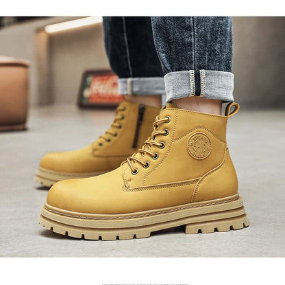 New autumn and winter men's boots rain boots high-top fashion side zipper motorcycle boots men's outdoor warm booties lacing 46