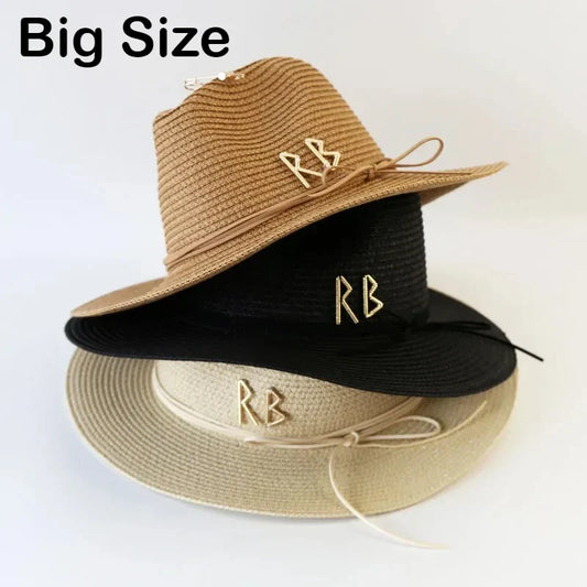 Big Size  Summer Sun Hats Ladies Fashion Girl Beach Straw  Hat Luxury Grass Jazz Top Panama Hat Womens 60cm Large Head