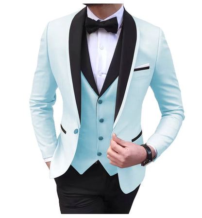 Latest Solid Casual Men's Suit Slim Fit Blazer Male Groom Tuxedos Wedding Business Party Suits 3 Pieces Sets(Jacket+Vest+Pants)