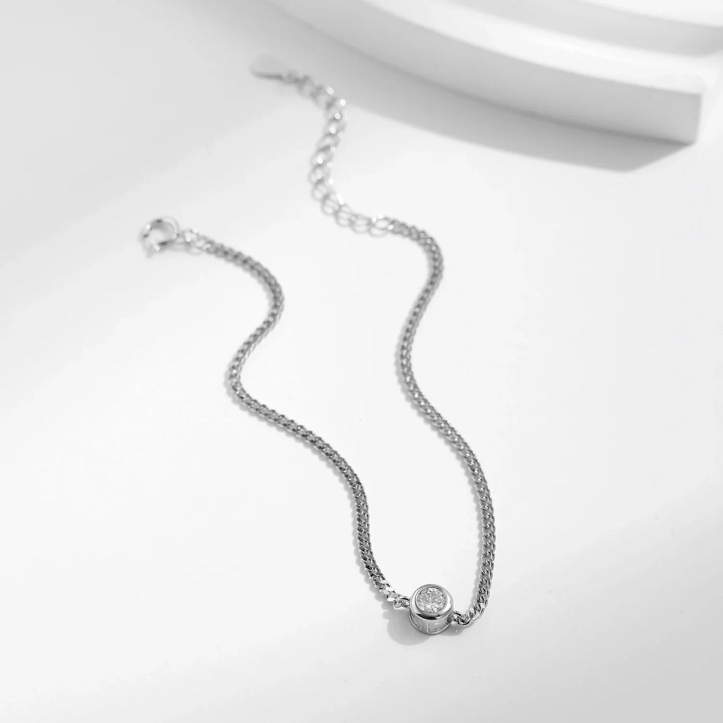 0.25CT Moissanite Bezel Setting Bracelet For Women Diamond 925 Sterling Silver Elegant Chain Bracelet Wedding Jewelry