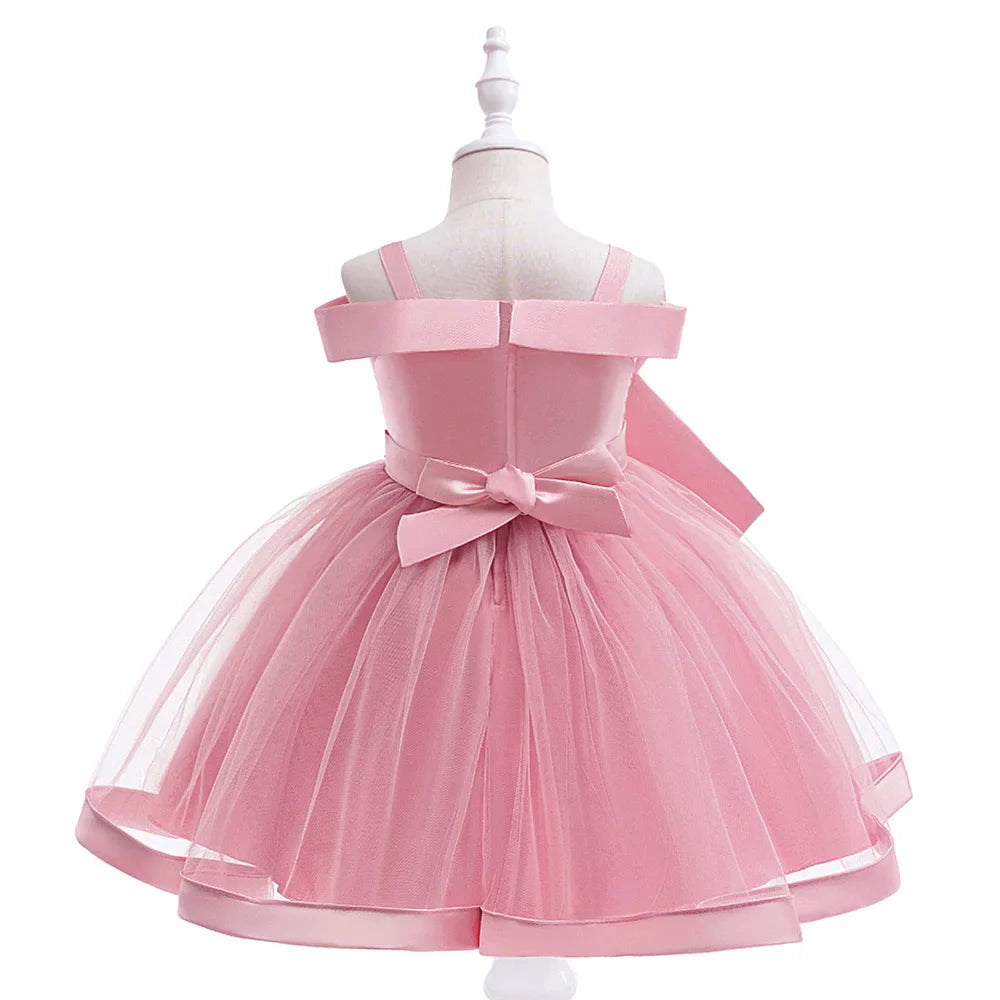 Summer Bow Party Wedding Girls Dresses Elegant Tulle Bridesmaid Birthday Princess Prom Dress Girl Gala Christmas Evening Costume