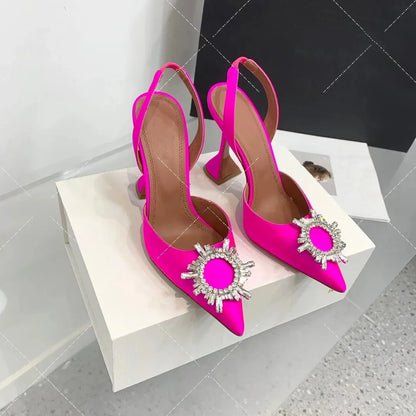 Women's Sandals 2026 New Sun Button Water Diamond Pointed High Heels Fashionable Banquet Wine Glass and Baotou Sandals