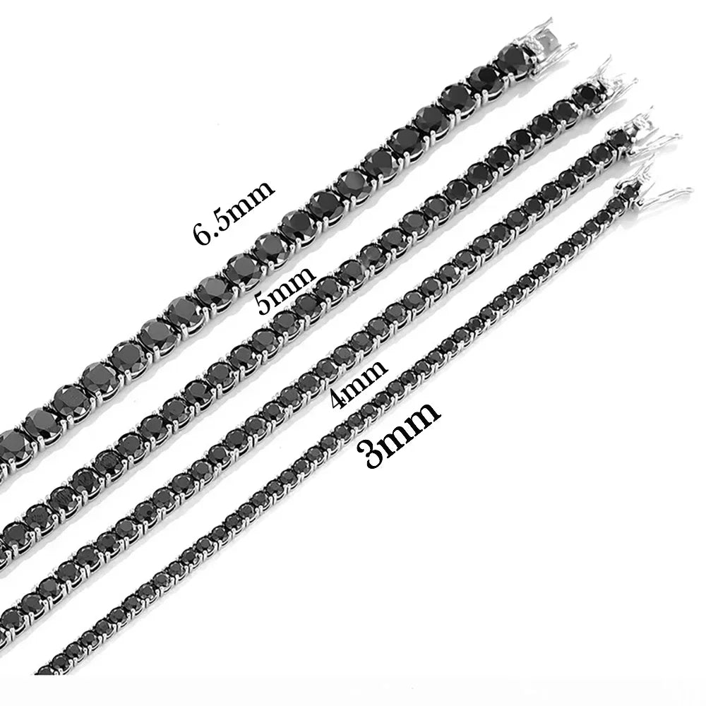 3-6.5mm Moissanite Tennis Bracelet D VVS1 Black Diamond Bracelets with Certificate 925 Sterling Silver Bangle for Women Men