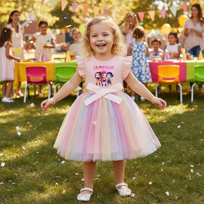 K-Pop Hunters Zoey Mira Rumi Vestido Infantil Menina Lantejoulas Tule Arco-Íris Vestido Doce Princesa para Meninas Presente de Festa