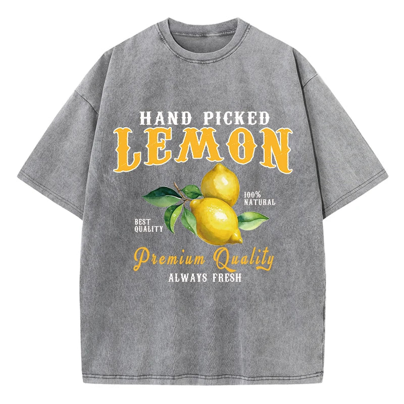 Summer Lemon Washed T-Shirts Womens Cotton Oversized O-Neck T Shirts Fresh Fruit Prints Tops Casual Short Sleeve Woman Clothes
