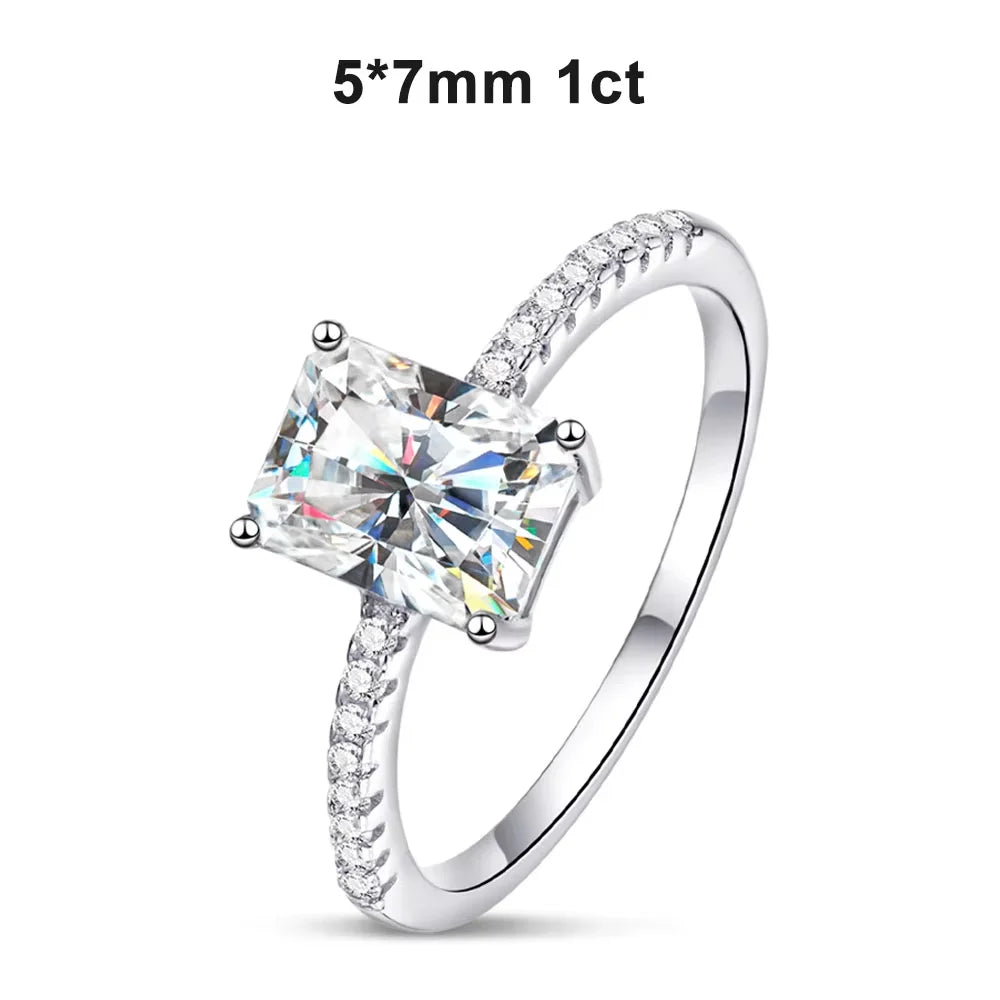 D VVS1 Radiant Moissanite Rings for Women 4 Prong Classic Trendy Fine Engagement Wedding Band GRA Certified 925 Sliver