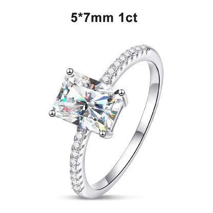 D VVS1 Radiant Moissanite Rings for Women 4 Prong Classic Trendy Fine Engagement Wedding Band GRA Certified 925 Sliver