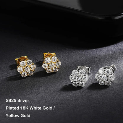 7-Stone Flower Full 2.5/3mm D Color Moissanite Stud Earrings for Women Silver 925 Plated 18K GRA Certified Party Earring