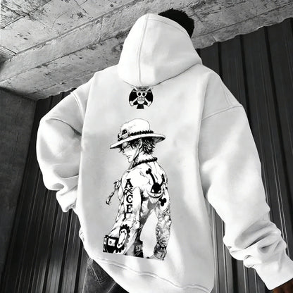 Anime Ace Hand Drawn Printed Hoodie Spring/Autumn New Harajuku Men's and Women's Loose Casual Parent Child Sweater Top