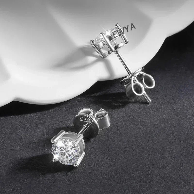 Real 0.2-3CT D Color Moissanite Stud Earrings For Women Party 4 Prong S925 Silver 0.1CT 3mm Pass Diamond Test Earring Gift
