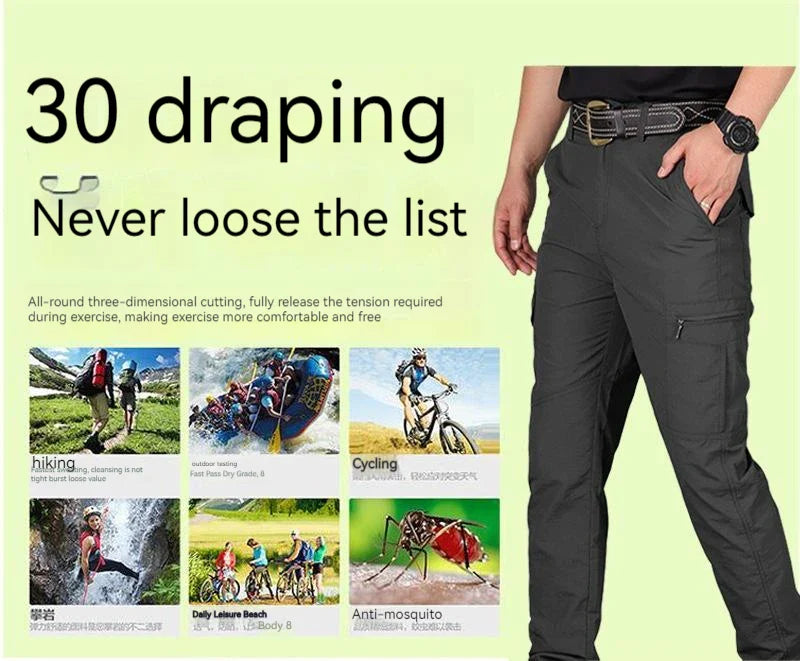 Men City Pants Cargo Trousers Multi-pocket Waterproof Wear-resistant Casual Training Overalls  Fat Cargo Quick Dry Pants