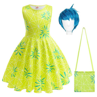 Girl Joy Inside Cosplay Out Dress Children Birthday Gift Kid Carnival Theme Party Vestido Cartoon Outfit Print Role Play Apparel