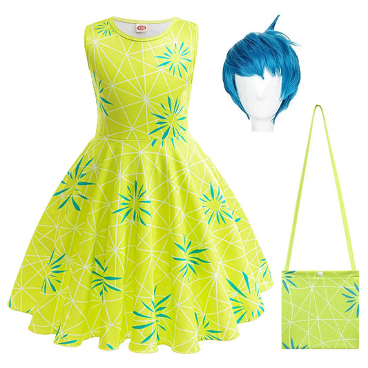 Girl Joy Inside Cosplay Out Dress Children Birthday Gift Kid Carnival Theme Party Vestido Cartoon Outfit Print Role Play Apparel