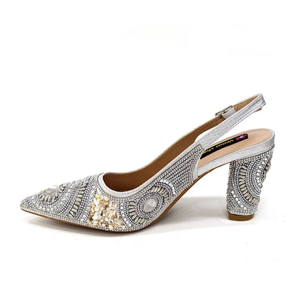 2025 Moda Mais Recente Chegada Laranja Ponta Fina Sandálias Femininas Sapatos com Bolsa Conjunto para Senhoras Festa de Casamento Salto